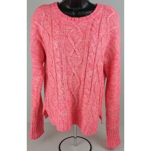 SO Heritage Women's L Pink White Heather Pullover Long Sleeve Cable Knit Sweater